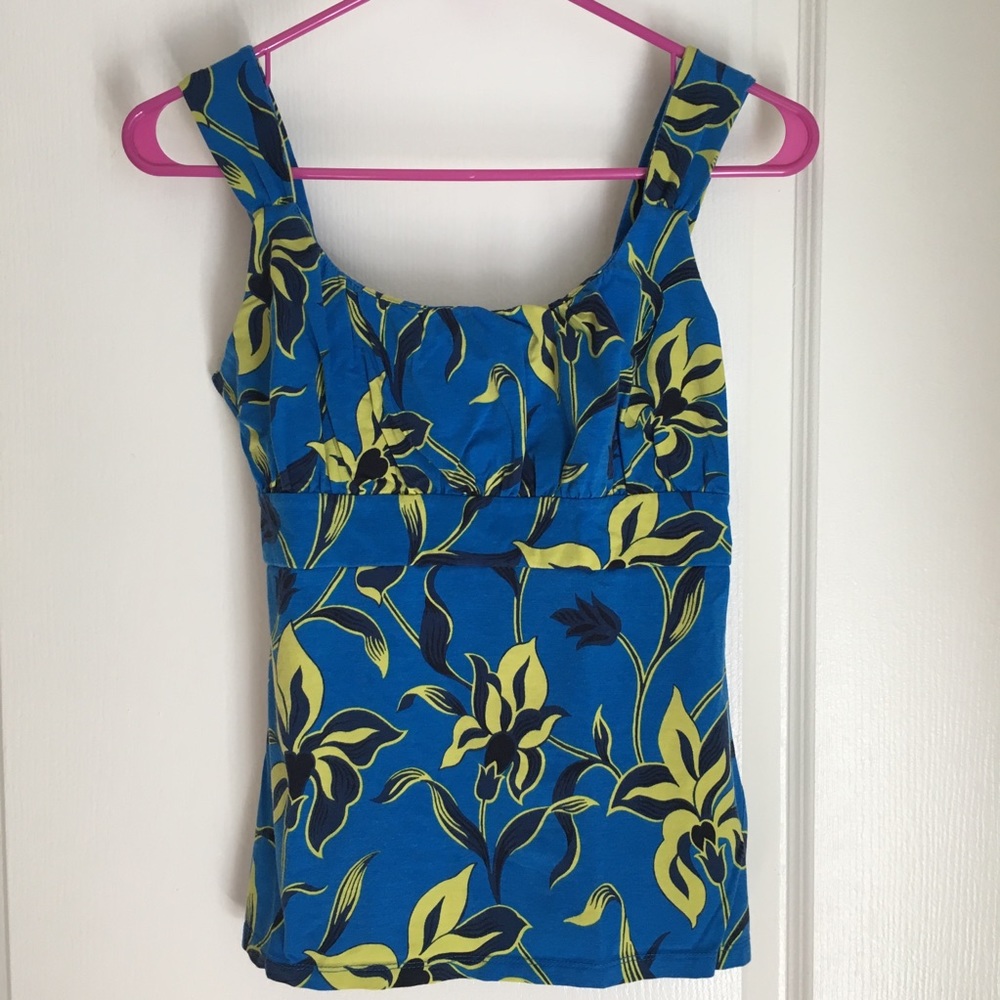 Ann Taylor Sleeveless Blue Floral Top Size S